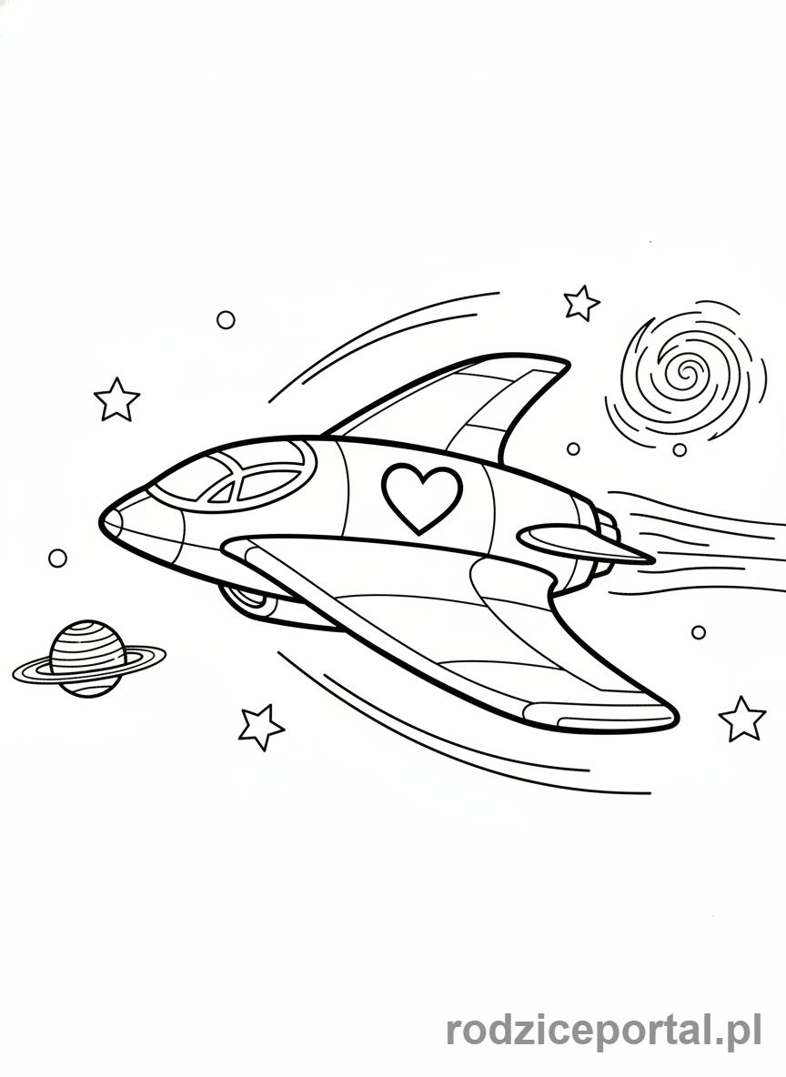 Kolorowanka Walentynki - Statek kosmiczny z sercem na boku