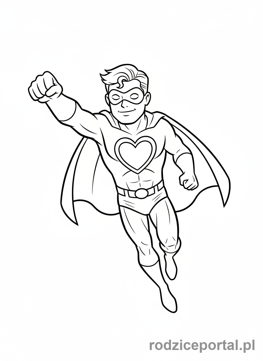 Kolorowanka Walentynki - Superbohater z sercem na piersi