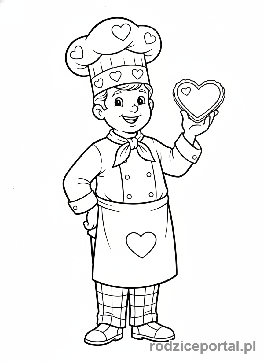 Kolorowanka Walentynki - Szef kuchni z serduszkową czapką