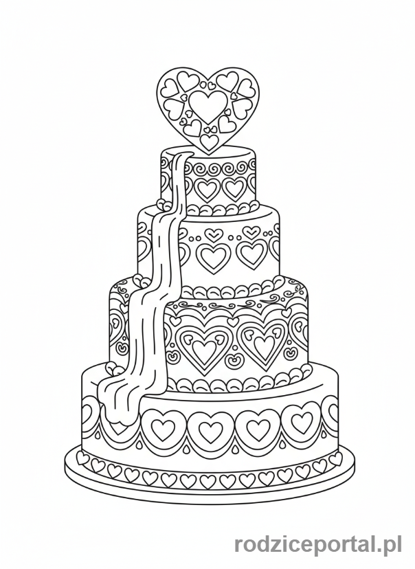 Kolorowanka Walentynki - Tort walentynkowy