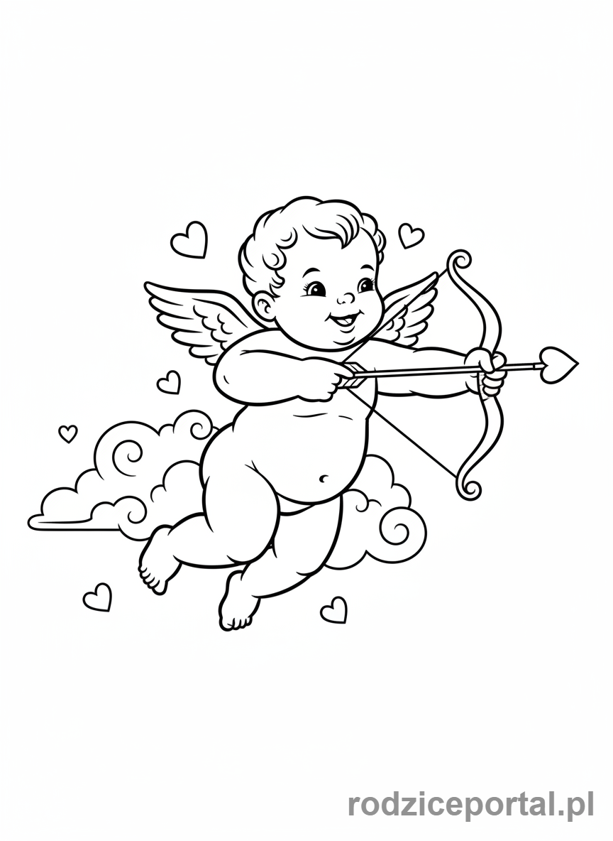Kolorowanka Walentynki - Uroczy Amorek z łukiem i strzałą
