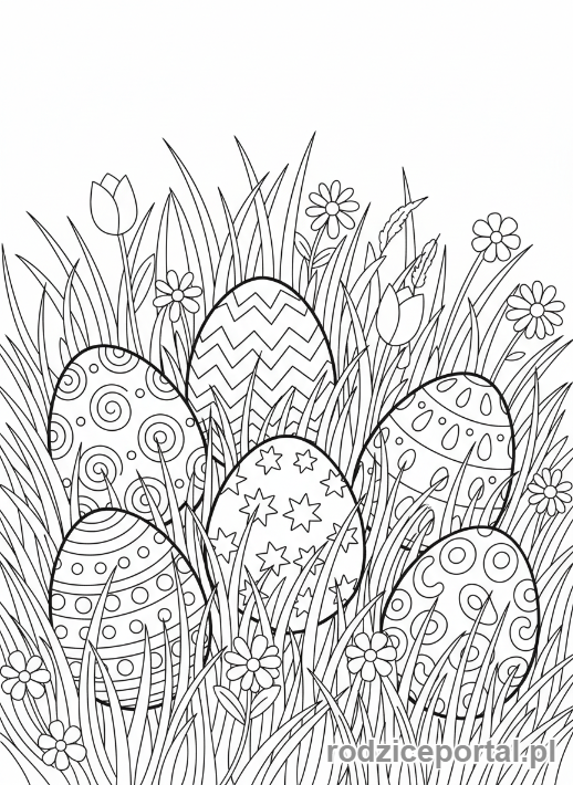 Kolorowanka Wielkanoc - Kolorowe jajka ukryte w trawie