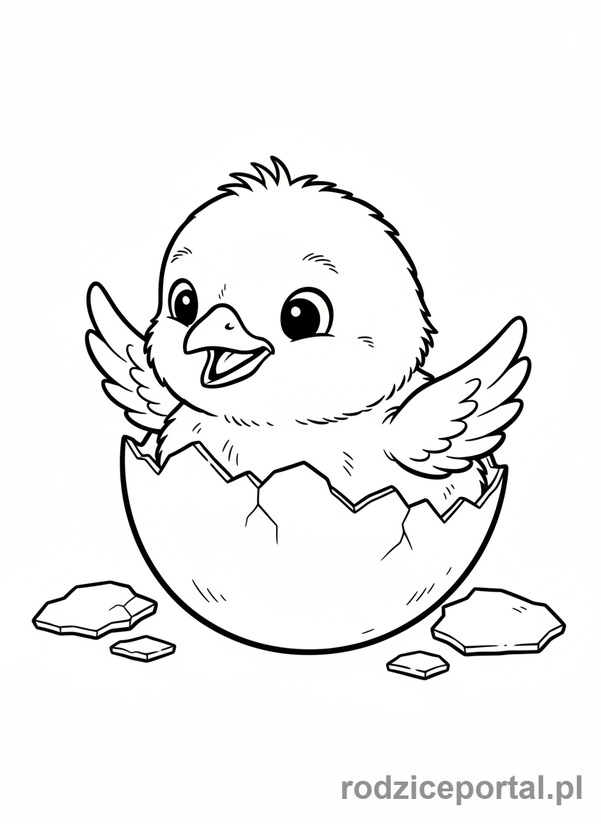 Kolorowanka Wielkanoc - Uroczy kurczak wykluwający się z jajka