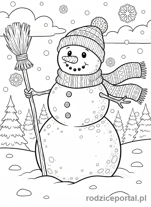 Kolorowanka Zimowe - Bałwan z czapką i szalikiem