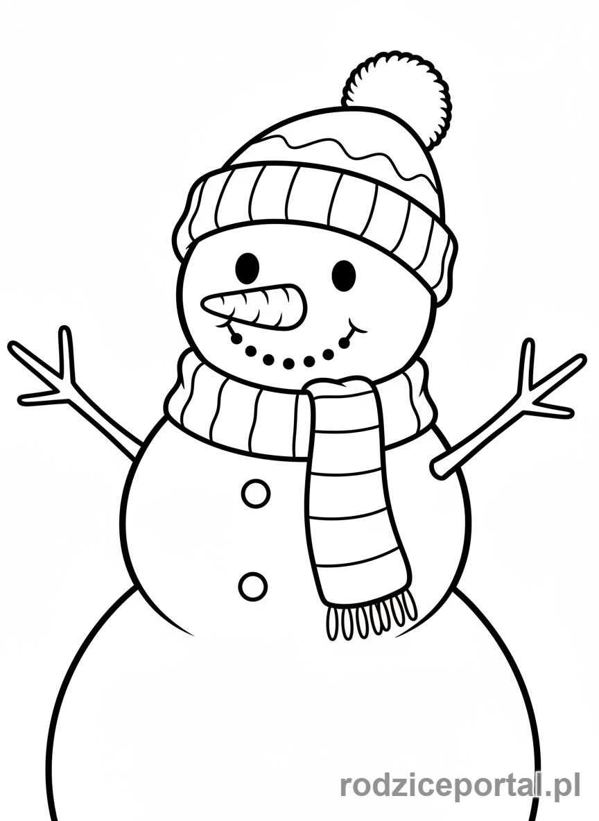 Kolorowanka Zimowe - Bałwan z szalikiem i czapką.