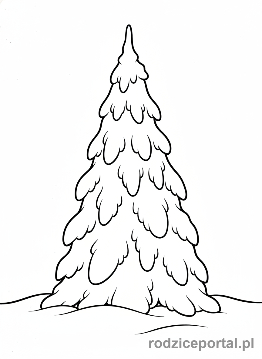 Kolorowanka Zimowe - Choinka pokryta śniegiem.