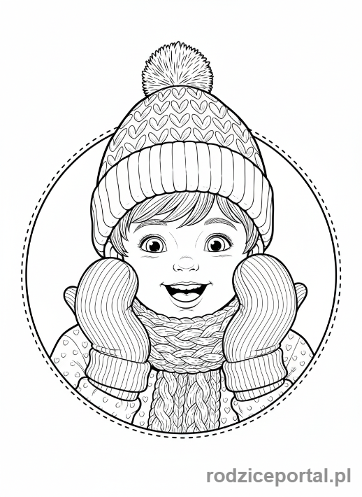 Kolorowanka Zimowe - Chłopiec w ciepłej czapce i rękawiczkach