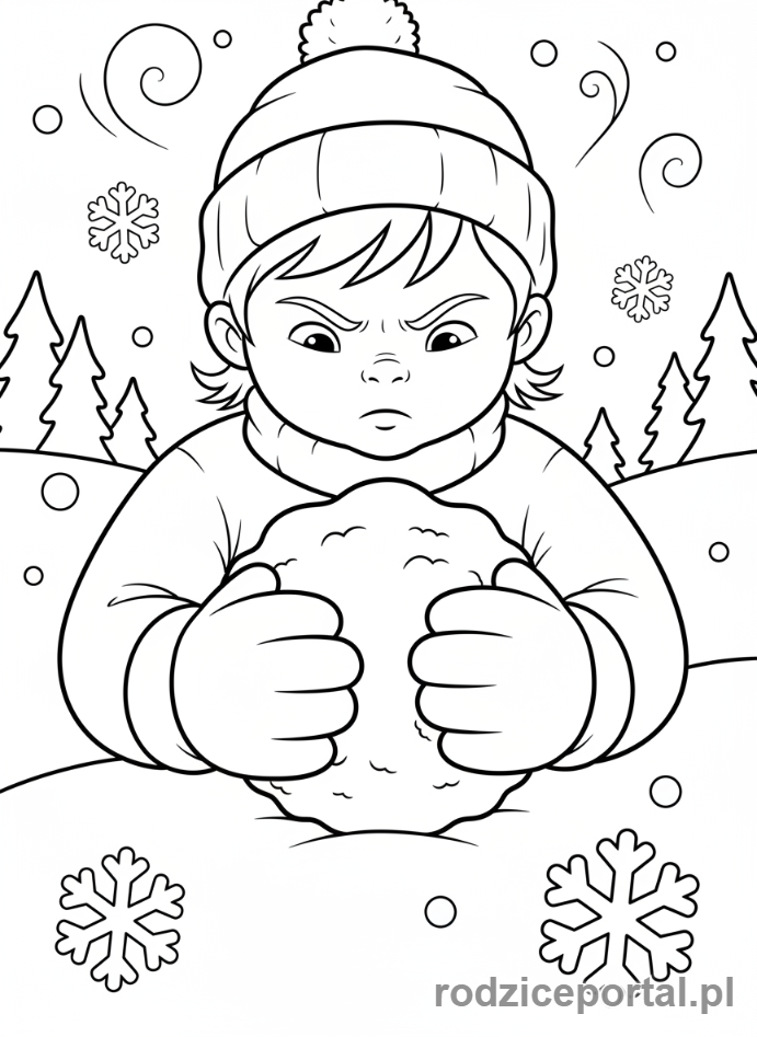 Kolorowanka Zimowe - Dziecko lepiące śnieżkę.