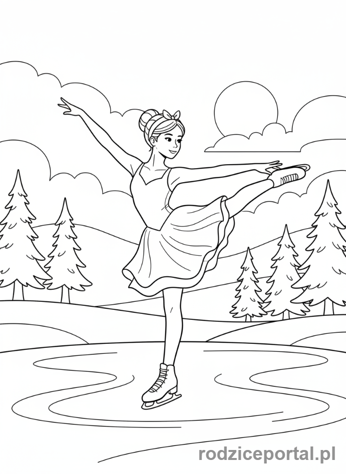 Kolorowanka Zimowe - Dziewczynka jeżdżąca na łyżwach