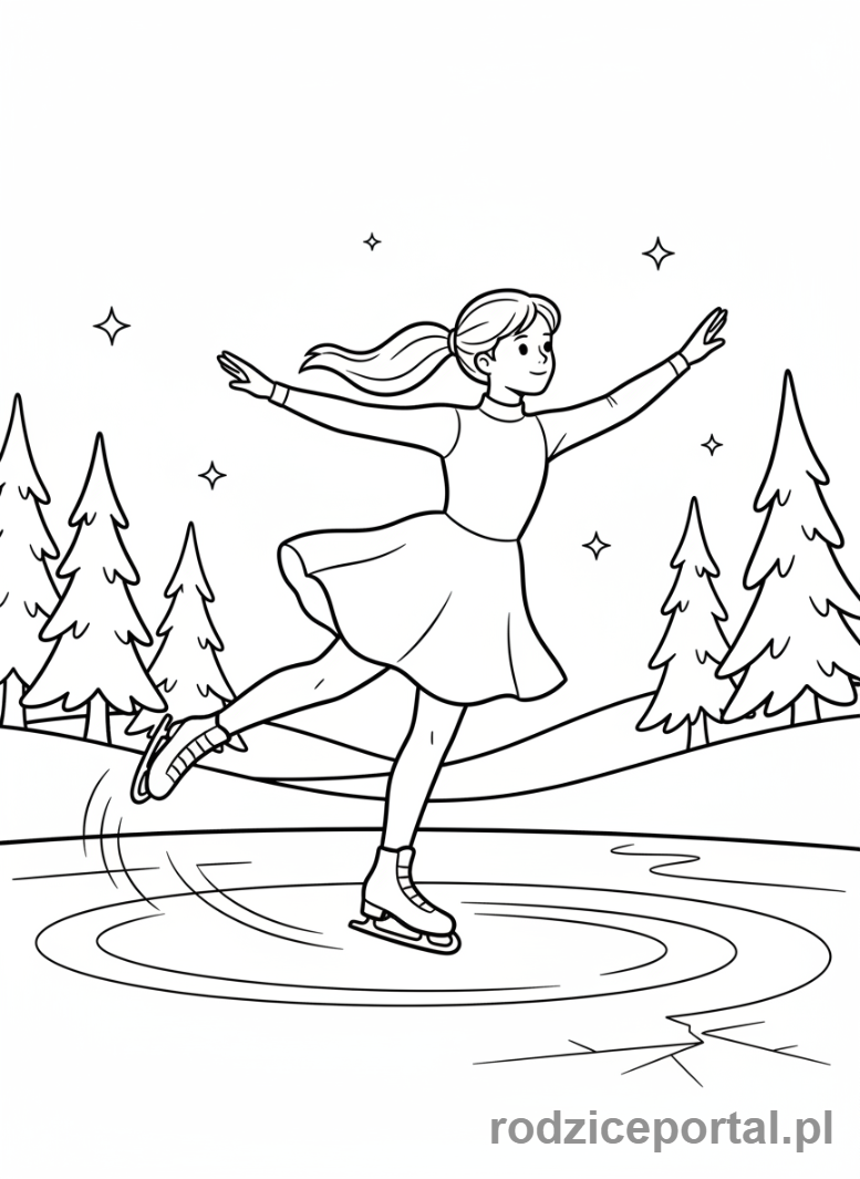 Kolorowanka Zimowe - Dziewczynka na łyżwach.