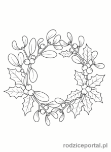 Kolorowanka Zimowe - Jemioła i ostrokrzew.