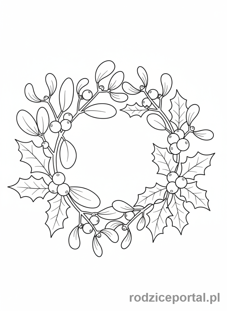 Kolorowanka Zimowe - Jemioła i ostrokrzew.