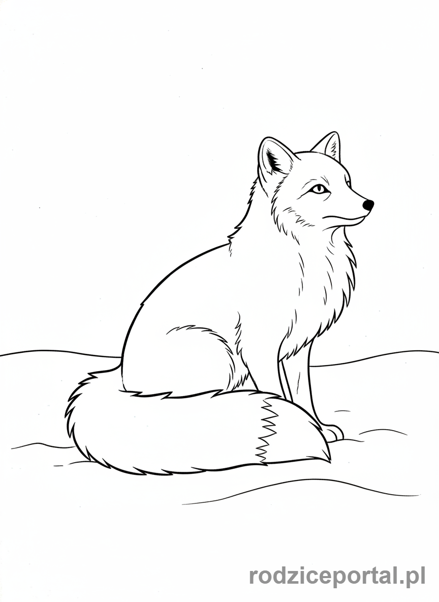 Kolorowanka Zimowe - Lis polarny w śniegu.