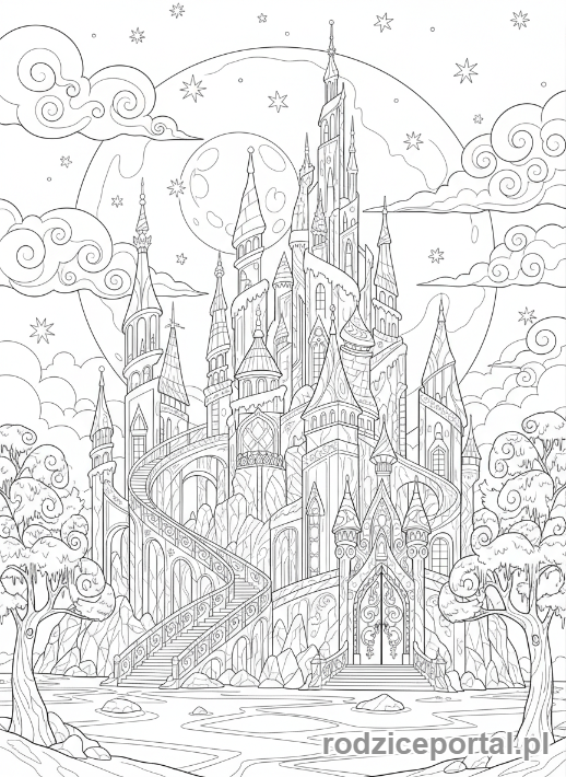 Kolorowanka Zimowe - Magiczny zamek z lodu i śniegu