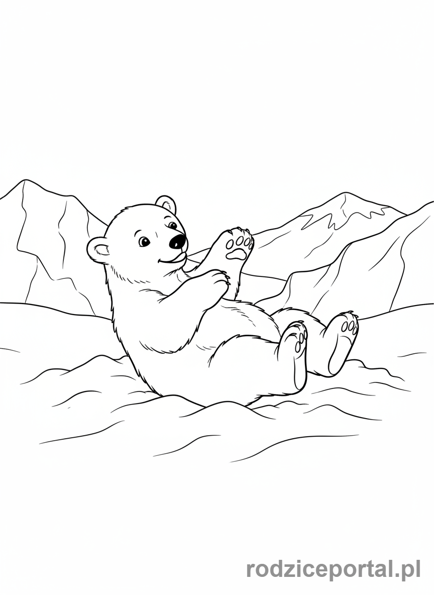 Kolorowanka Zimowe - Miś polarny bawiący się na śniegu