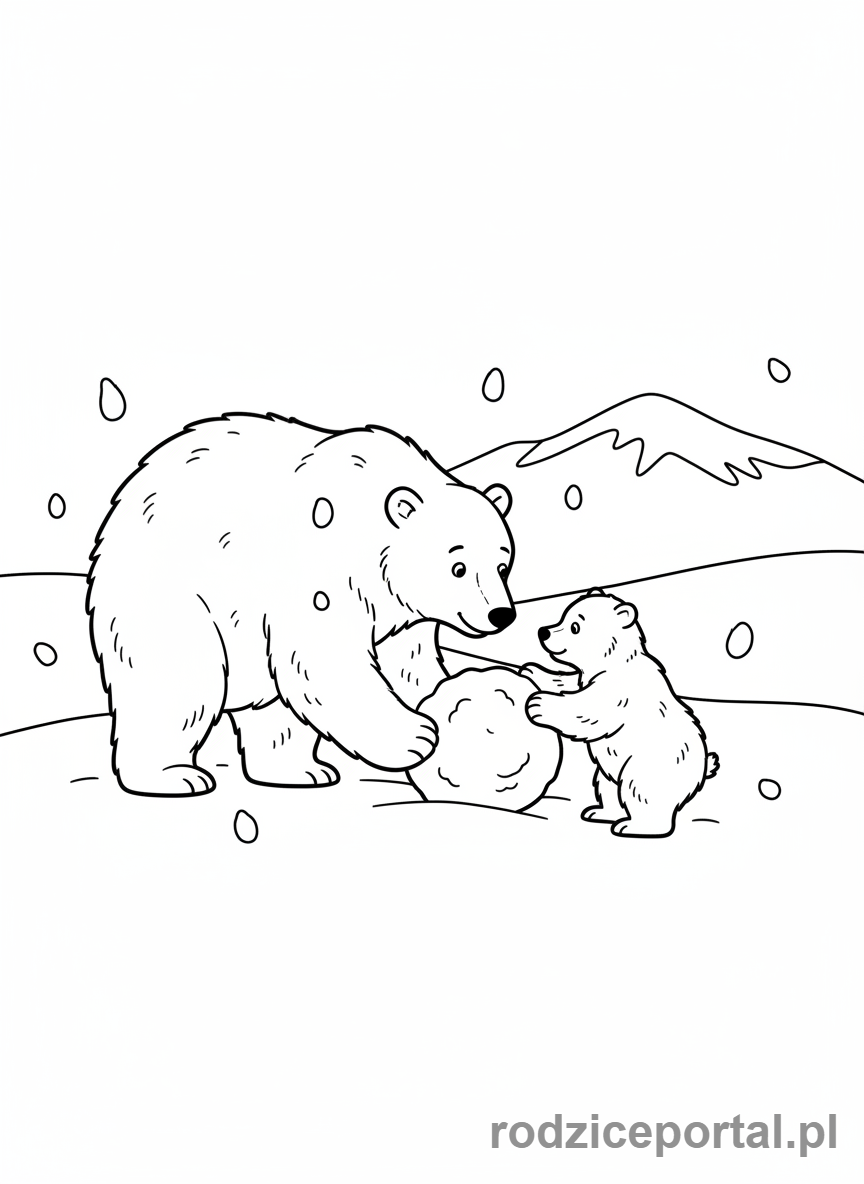 Kolorowanka Zimowe - Miś polarny z młodym.