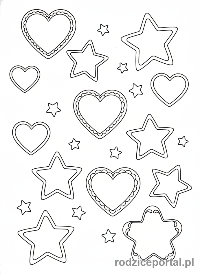 Kolorowanka Zimowe - Pierniki w kształcie gwiazd i serc.