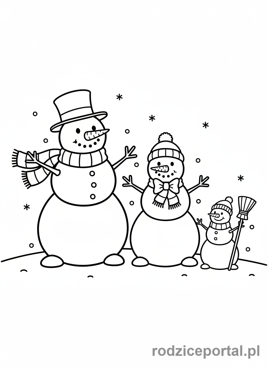 Kolorowanka Zimowe - Rodzina bałwanów.