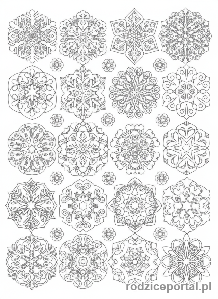 Kolorowanka Zimowe - Różne wzory płatków śniegu