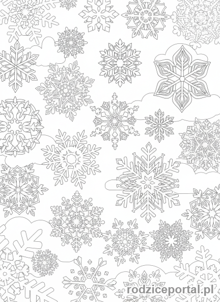 Kolorowanka Zimowe - Śnieżynki spadające z nieba.