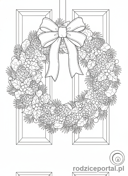 Kolorowanka Zimowe - Wianek zimowy na drzwiach.