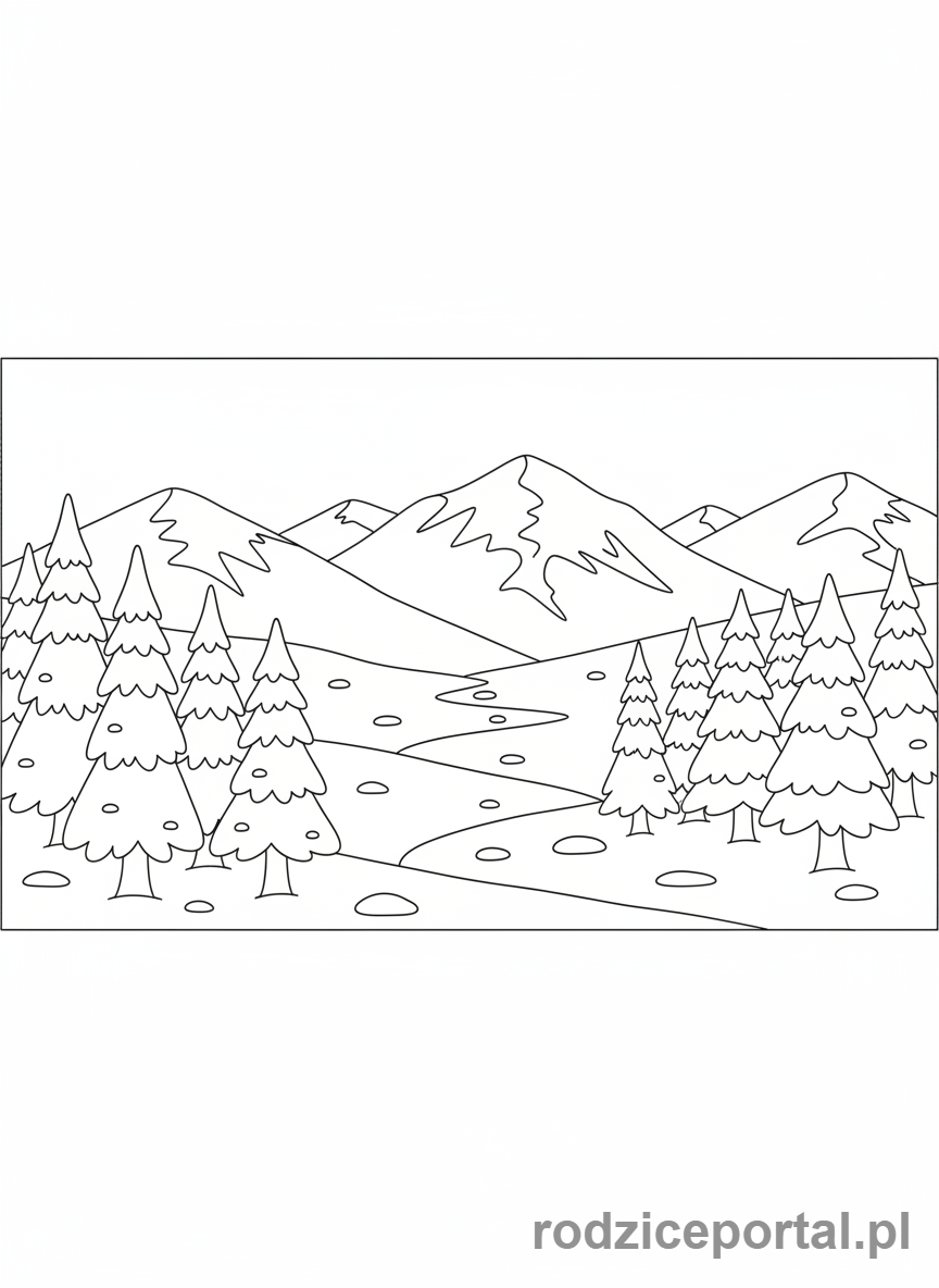 Kolorowanka Zimowe - Zimą pokryty las i góry
