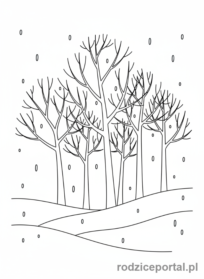 Kolorowanka Zimowe - Zimowe drzewa bez liści.