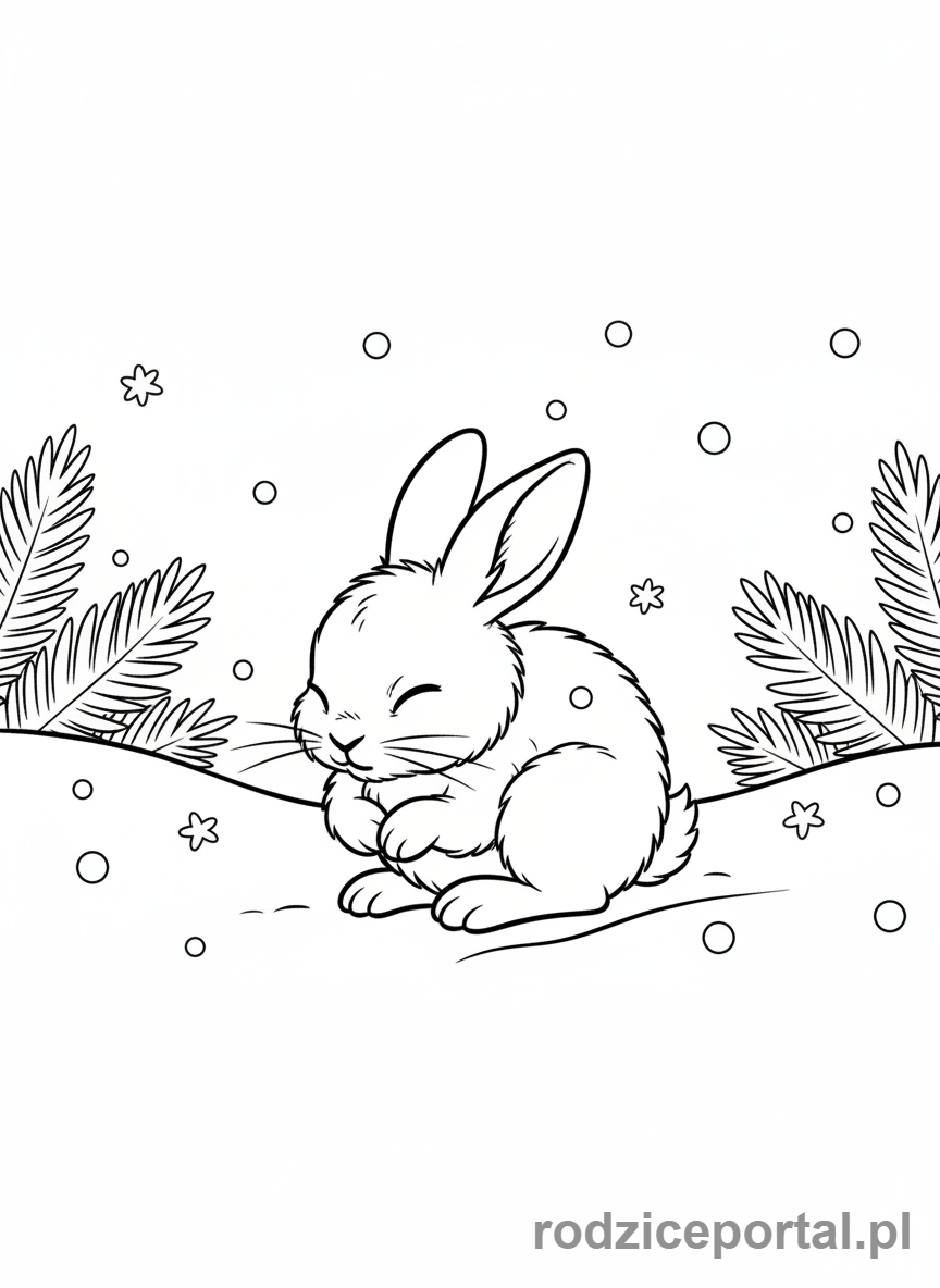 Kolorowanka Zimowe - Zmarznięty zając w śniegu.