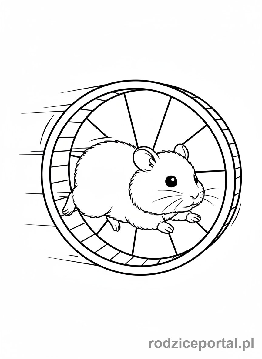 Kolorowanka Zwierzęta Domowe - Chomik biegający w kołowrotku.