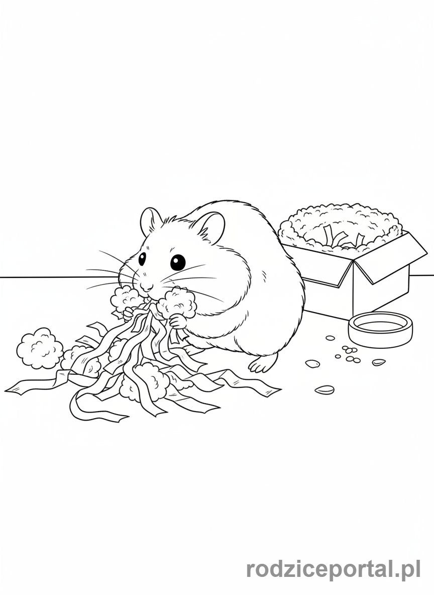 Kolorowanka Zwierzęta Domowe - Chomik budujący gniazdo.