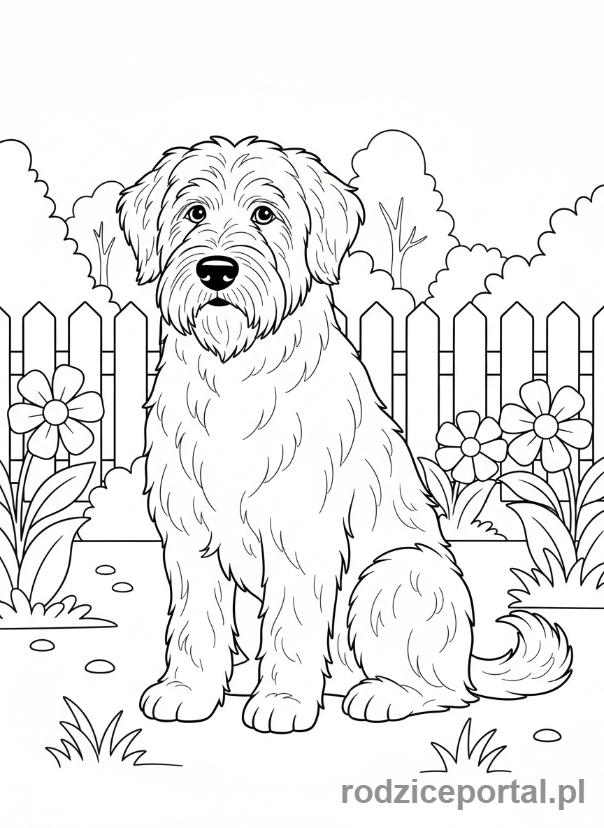 Kolorowanka Zwierzęta Domowe - Duży pies pasterski pilnujący podwórka.