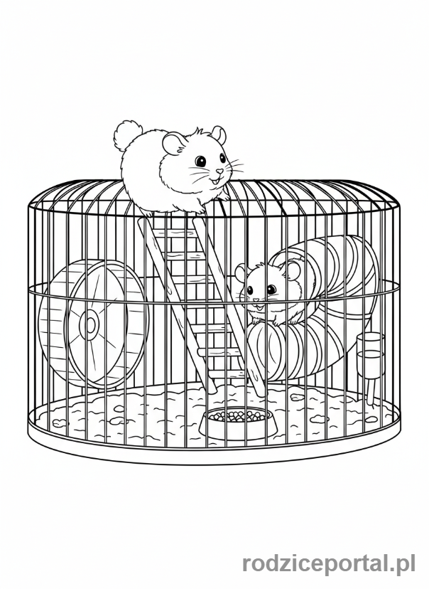 Kolorowanka Zwierzęta Domowe - Dwa małe chomiki bawiące się razem.