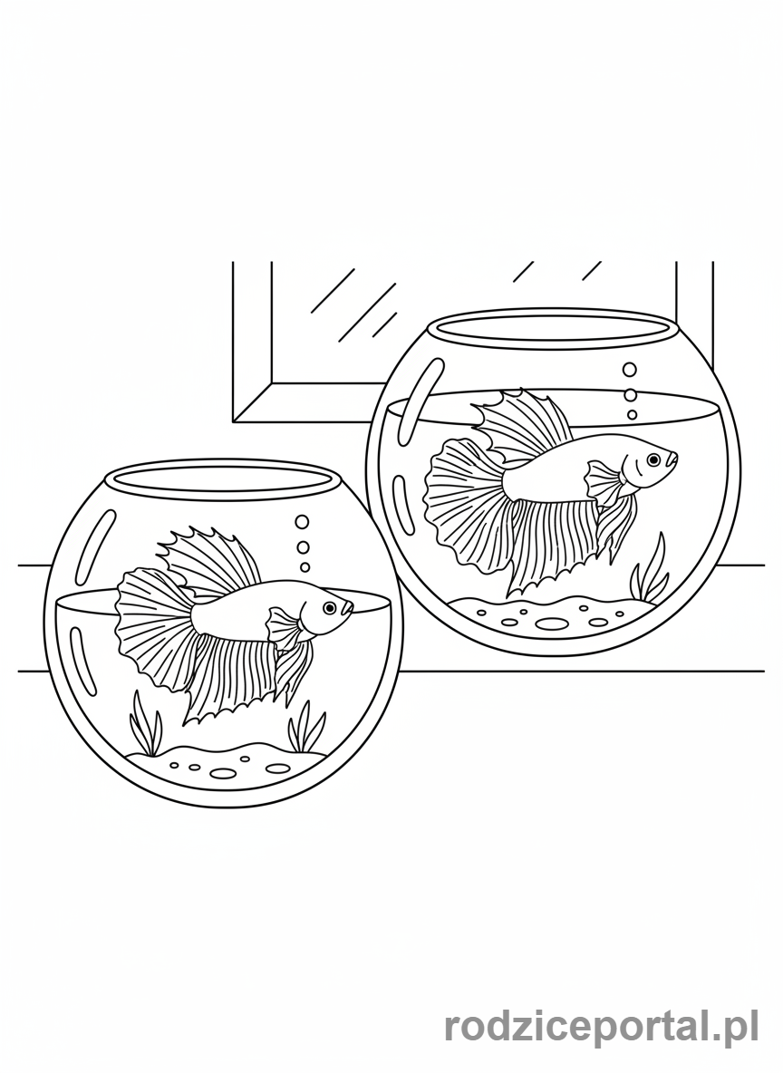 Kolorowanka Zwierzęta Domowe - Dwie rybki bojownika w oddzielnych słoikach.