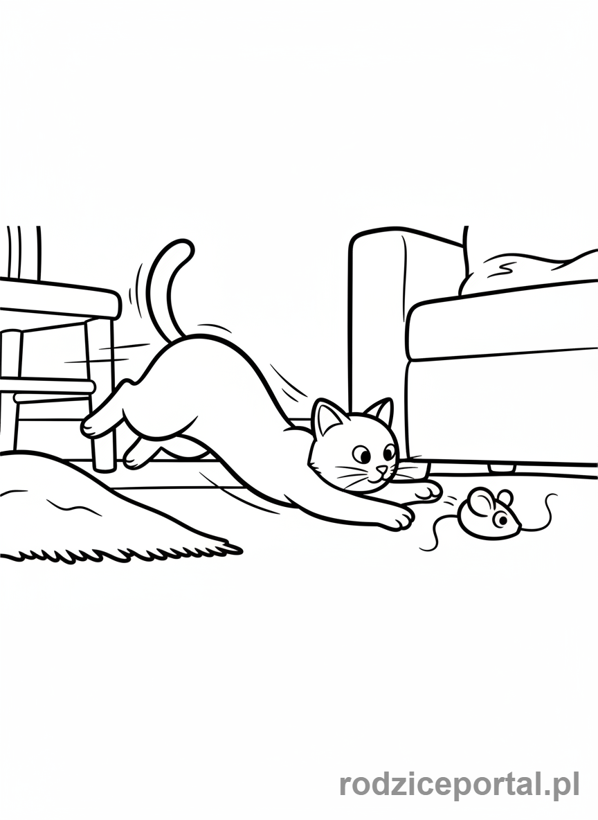 Kolorowanka Zwierzęta Domowe - Kot goniący mysz (zabawkę).