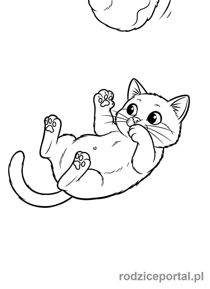 Kolorowanka Zwierzęta Domowe - Kot leżący na grzbiecie i bawiący się.
