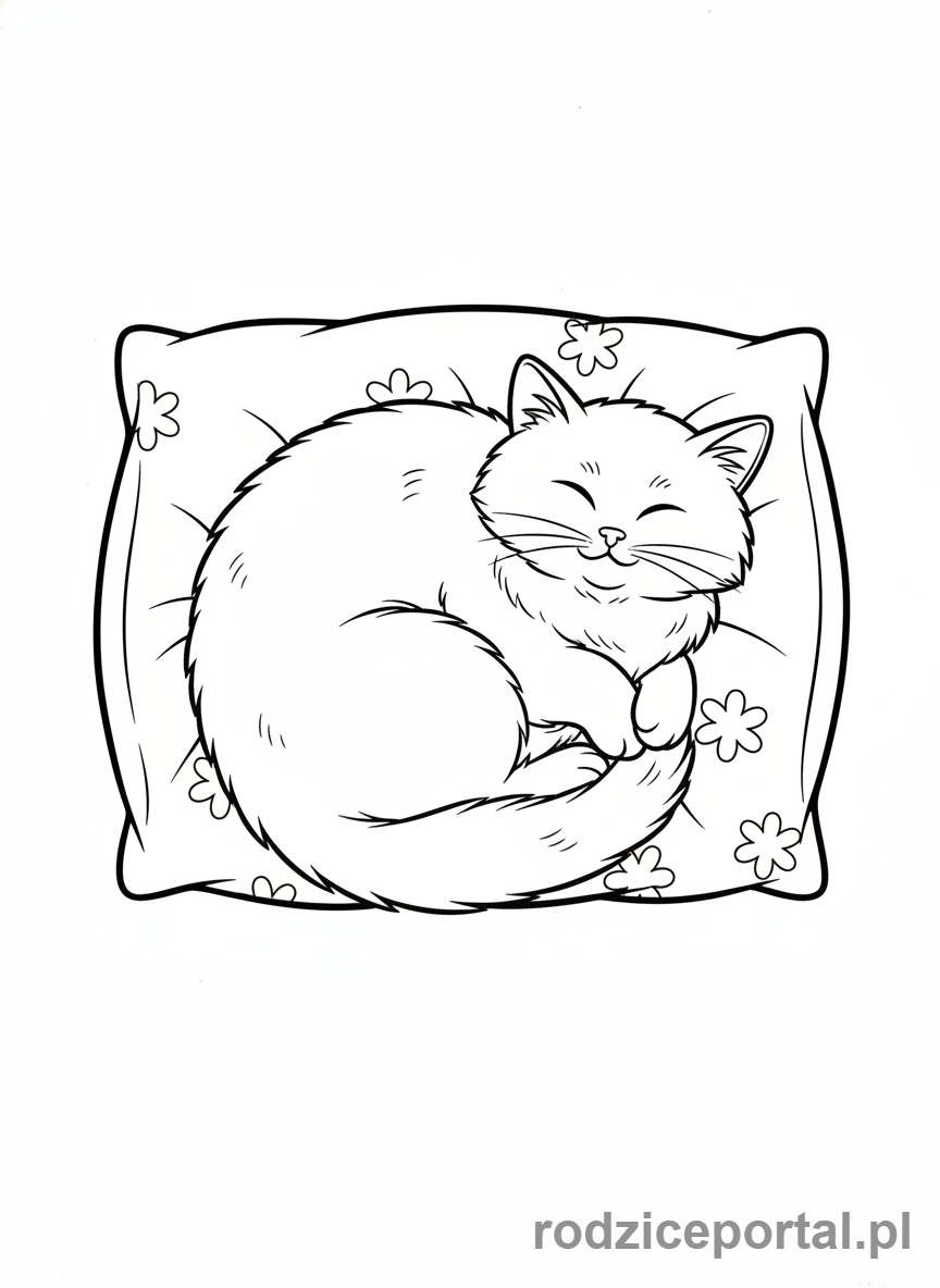 Kolorowanka Zwierzęta Domowe - Kot śpiący na poduszce.
