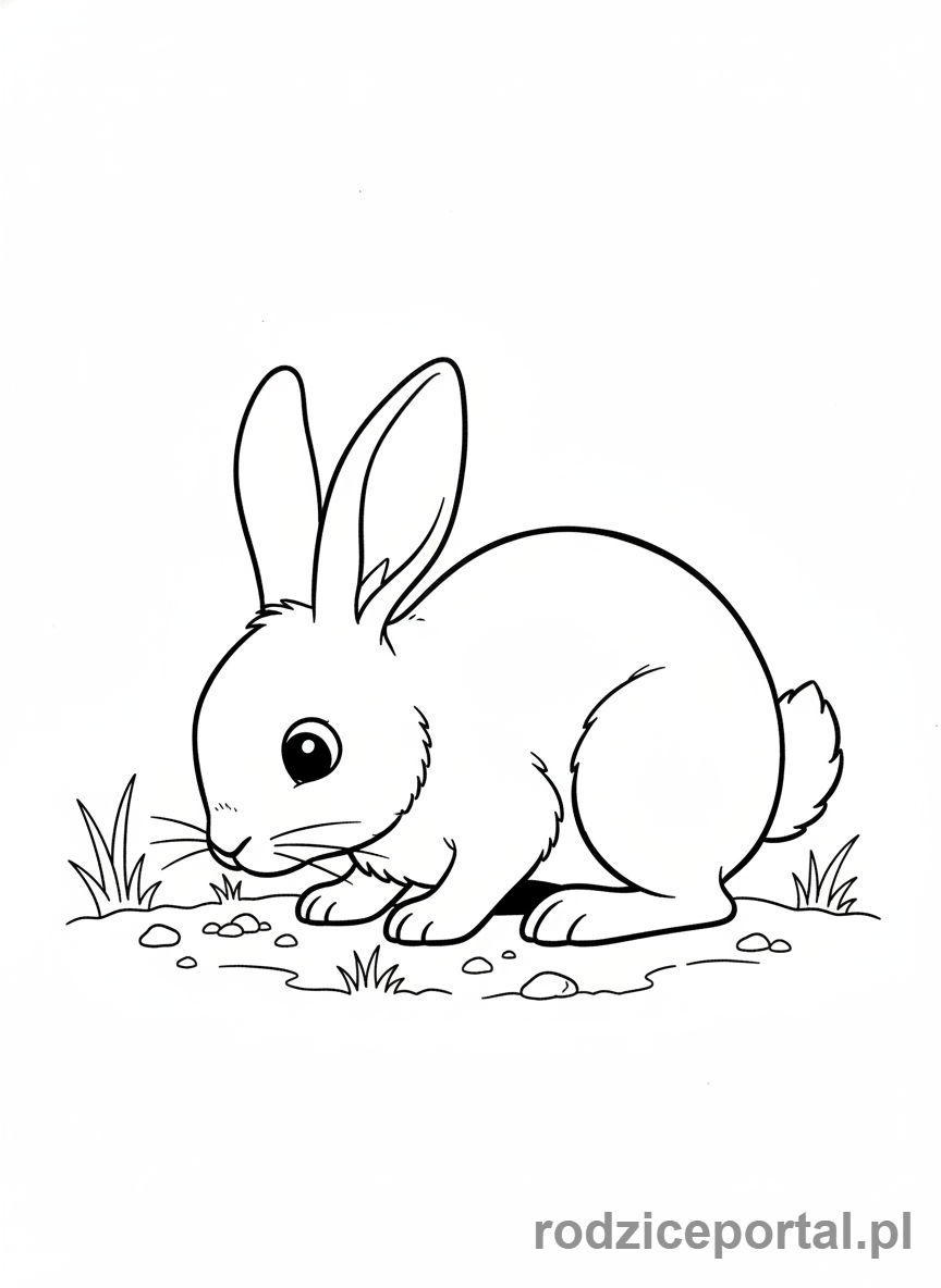 Kolorowanka Zwierzęta Domowe - Królik kucający i węszący.