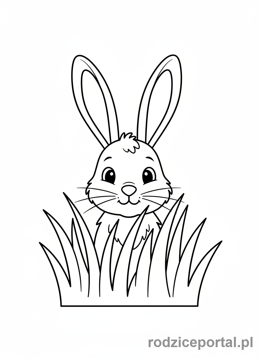 Kolorowanka Zwierzęta Domowe - Królik schowany w trawie.
