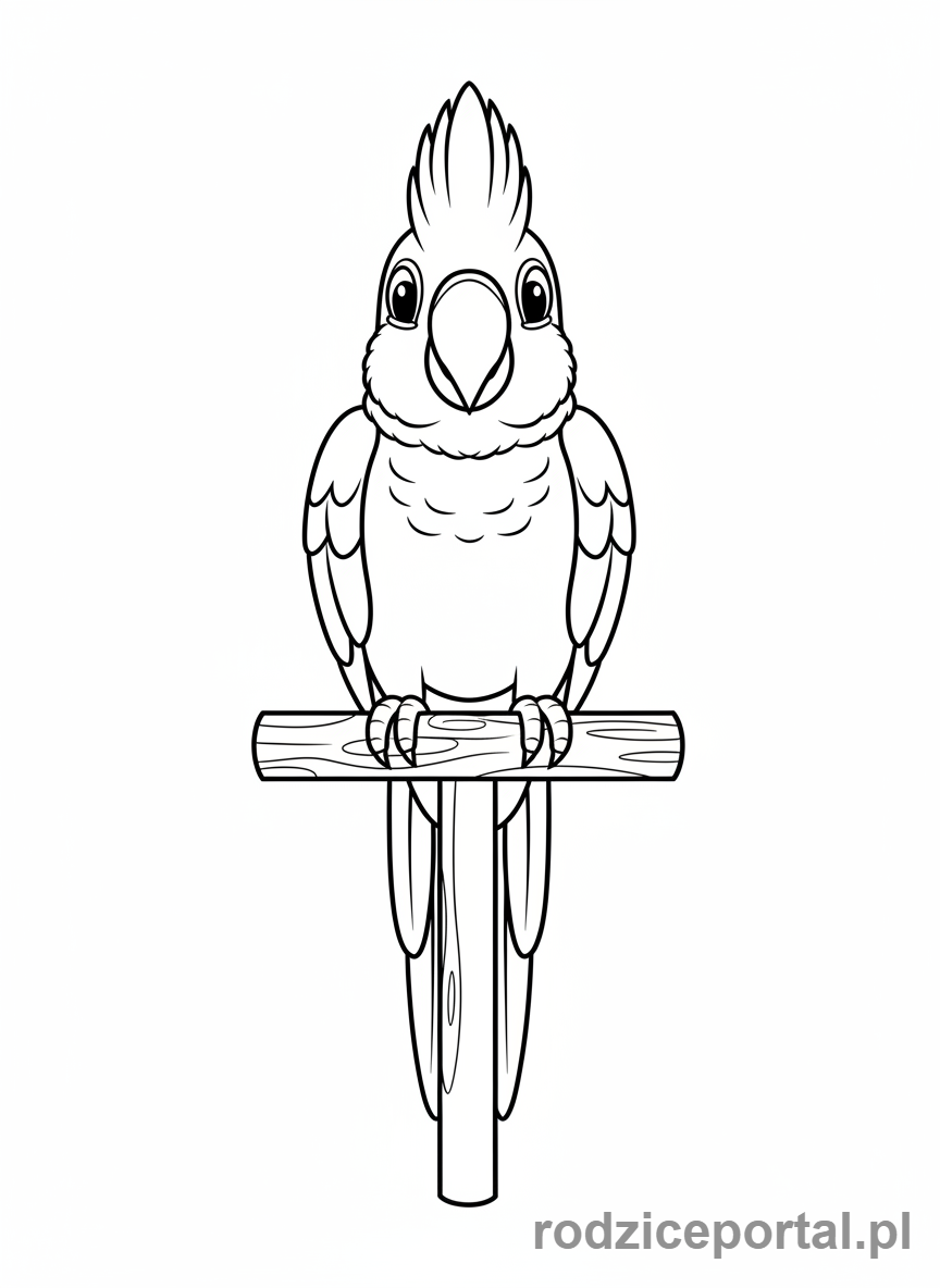 Kolorowanka Zwierzęta Domowe - Papuga siedząca na żerdzi.