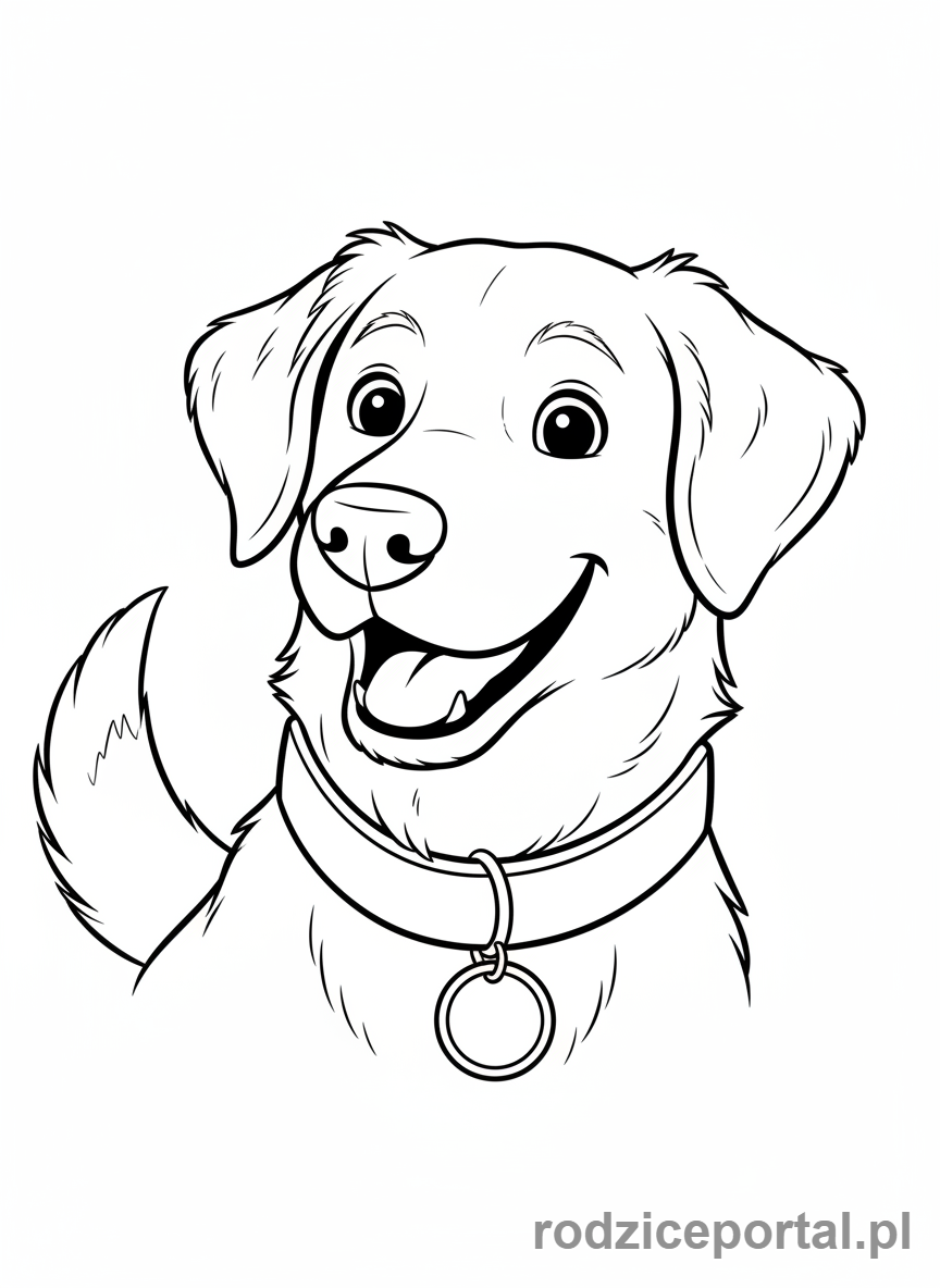 Kolorowanka Zwierzęta Domowe - Pies z obrożą i adresówką.