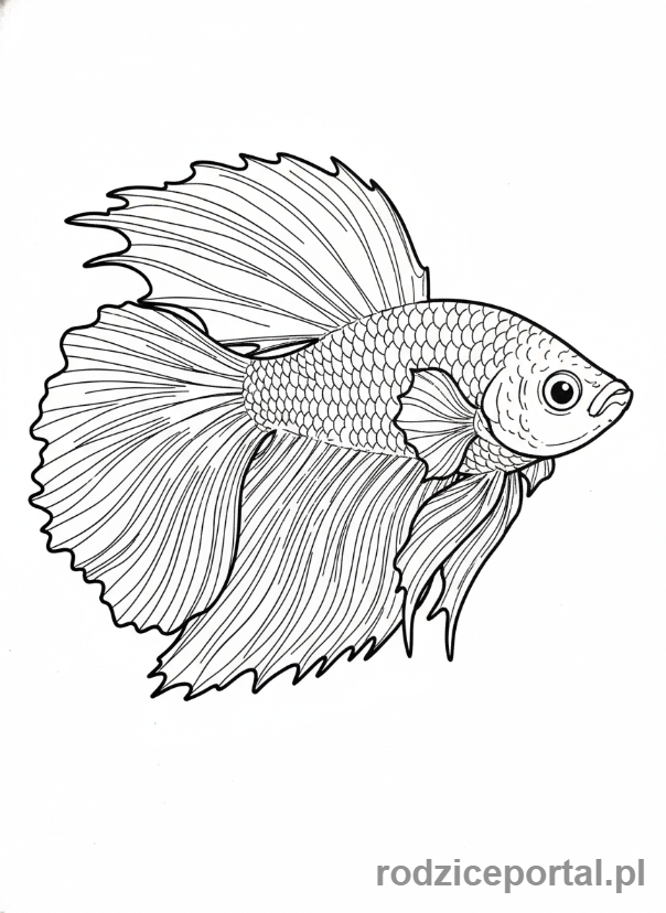 Kolorowanka Zwierzęta Domowe - Rybka bettata z efektownym ogonem.