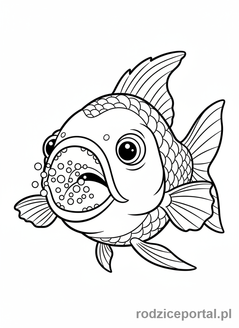 Kolorowanka Zwierzęta Domowe - Rybka z szeroko otwartymi ustami.