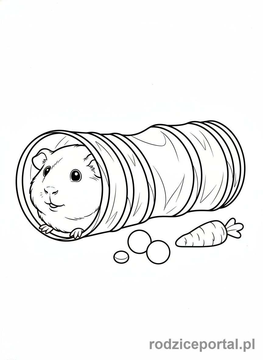 Kolorowanka Zwierzęta Domowe - Świnka morska w tunelu.