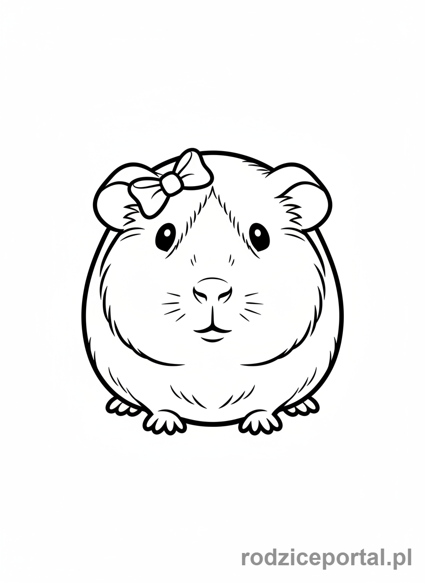 Kolorowanka Zwierzęta Domowe - Świnka morska z kokardką.