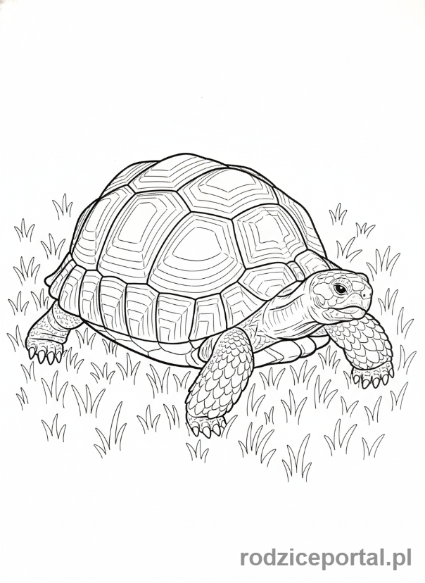 Kolorowanka Zwierzęta Domowe - Żółw spacerujący po trawie.