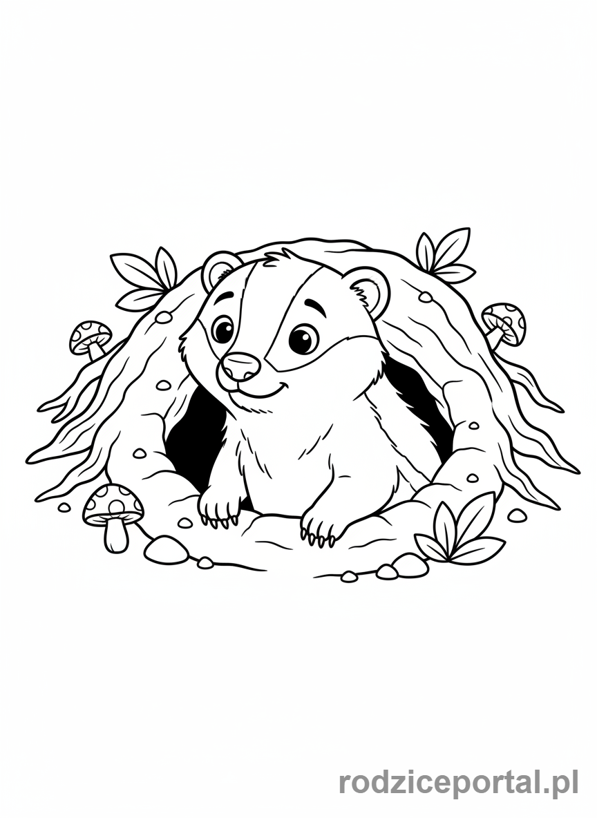 Kolorowanka Zwierzęta Leśne - Borsuk wychodzący z nory