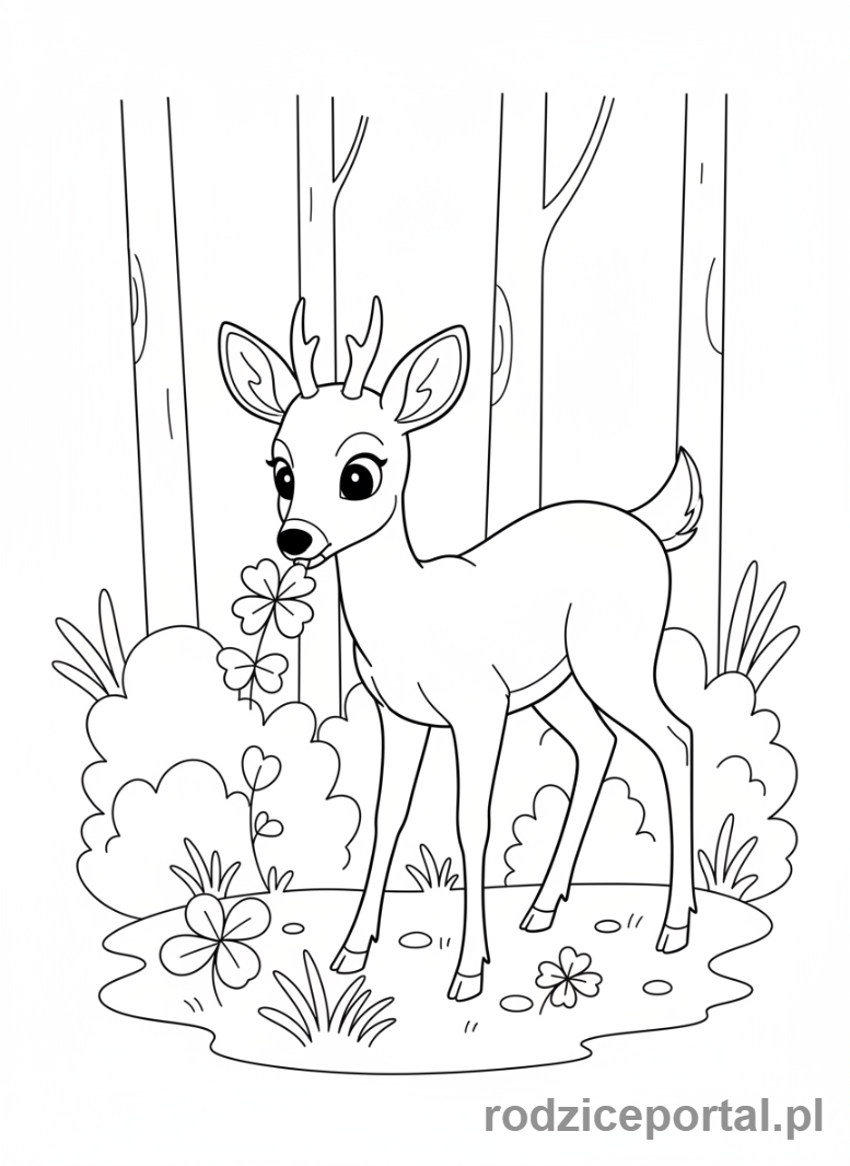 Kolorowanka Zwierzęta Leśne - Sarna pasąca się spokojnie w lesie