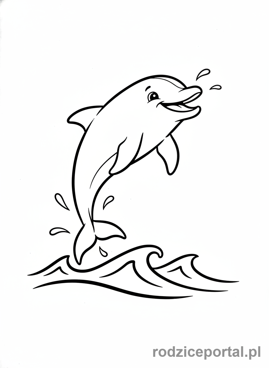 Kolorowanka Zwierzęta Morskie - Delfin wyskakujący z wody