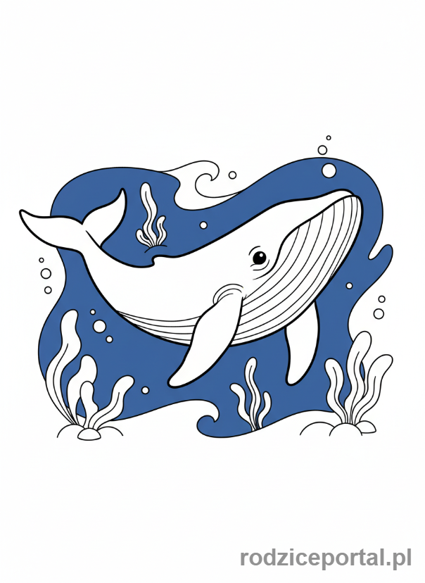 Kolorowanka Zwierzęta Morskie - Duży przyjazny wieloryb pływający