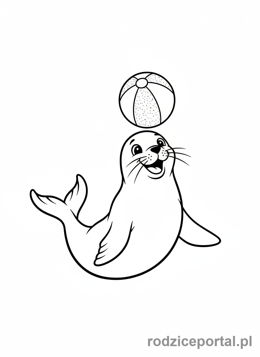 Kolorowanka Zwierzęta Morskie - Foka balansująca piłką na nosie